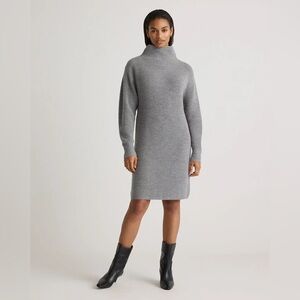 Quince Australian Merino Wool Relaxed Turtleneck Sweater Dress Heather Grey